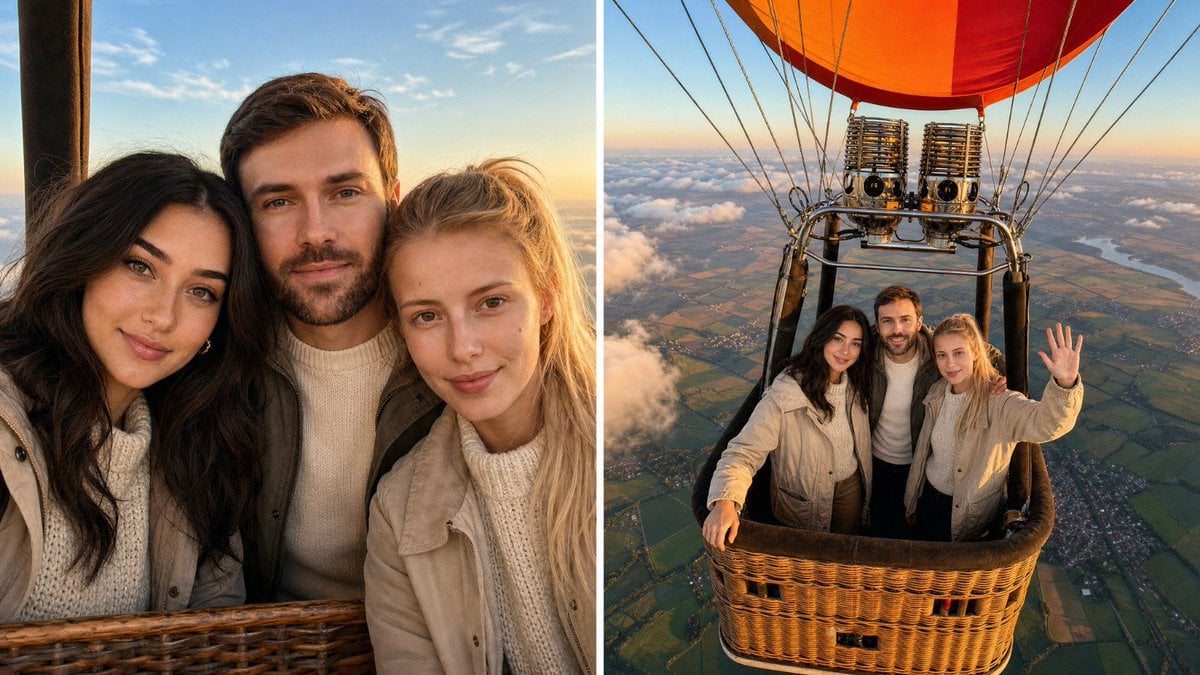 Hot Air Balloon Journey Split Panel — AI image template example