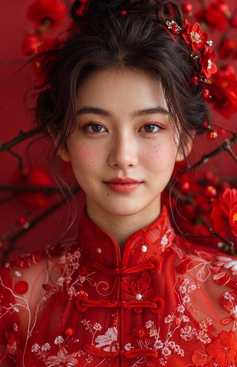 Traditional Red Qipao Portrait — AI image template example