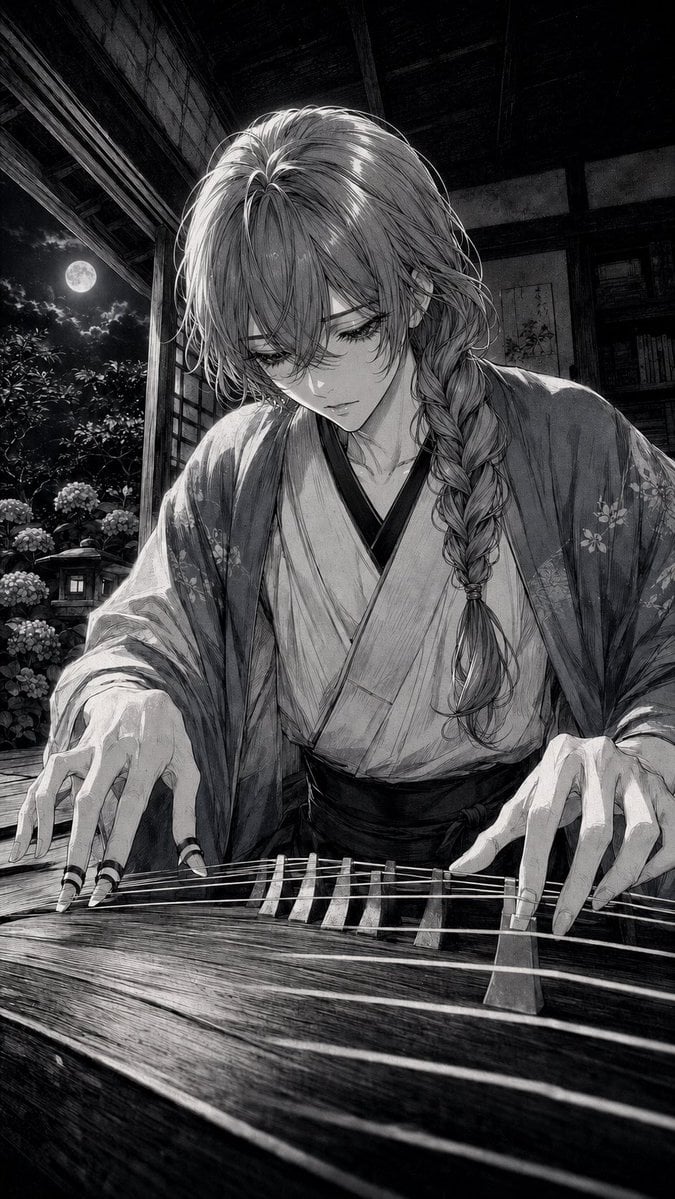 Moonlit Koto Player Manga — AI image template example