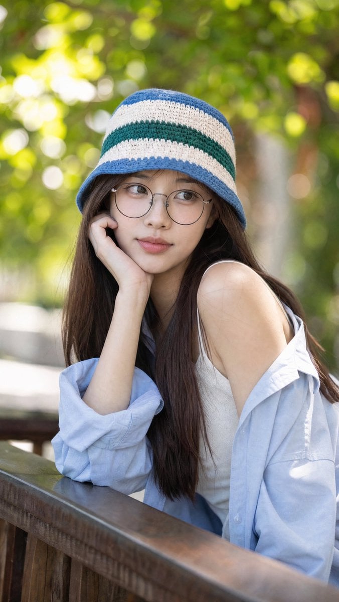 East Asian Woman Bokeh Portrait — AI image template example