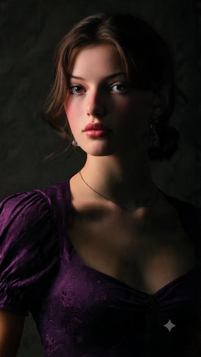 Chiaroscuro Renaissance Purple Dress Portrait — AI image template example