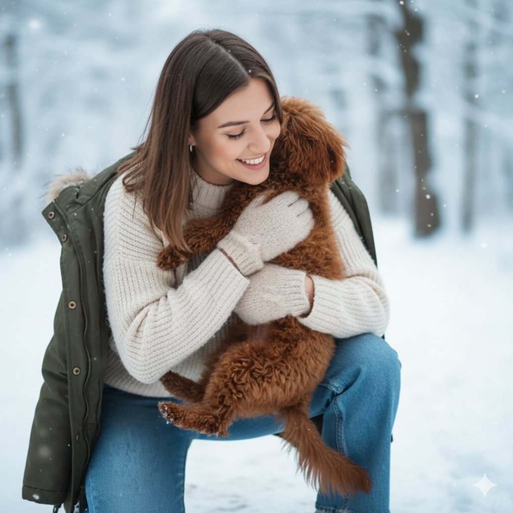 Candid Portrait Hugging a Poodle in a Park