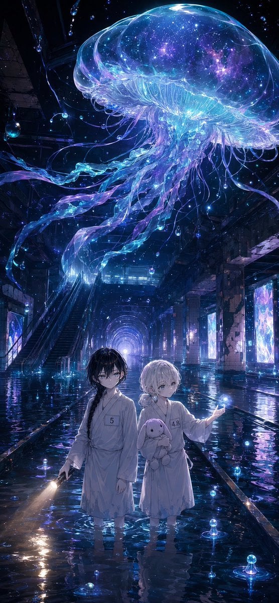 Cosmic Jellyfish Subway Children — AI image template example