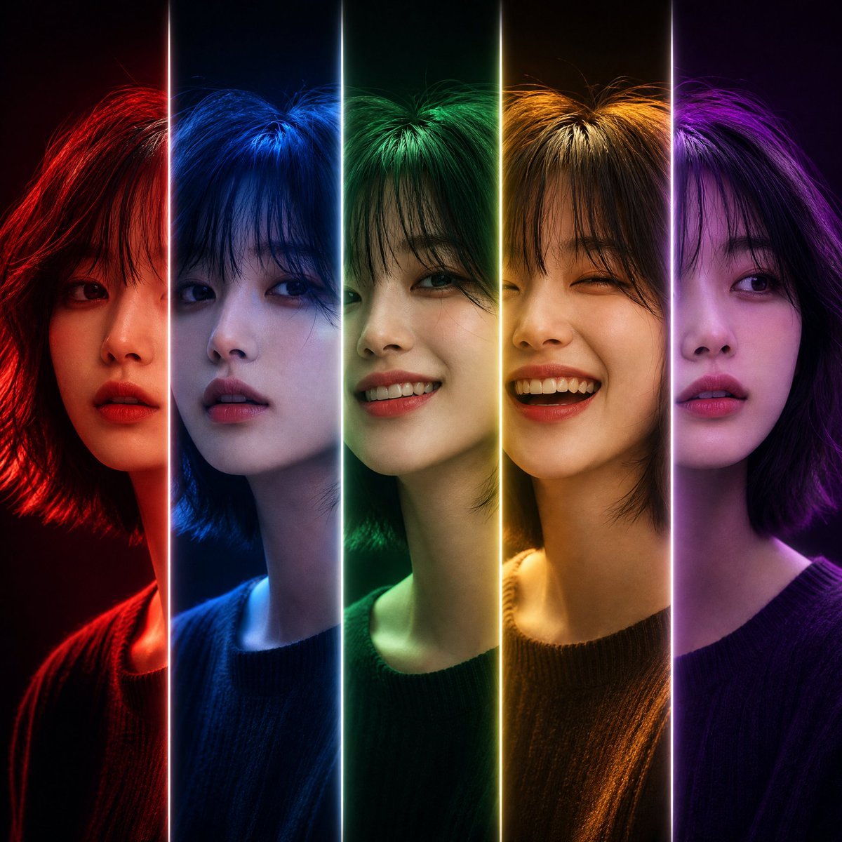 Five-Slice Emotional Fashion Portrait