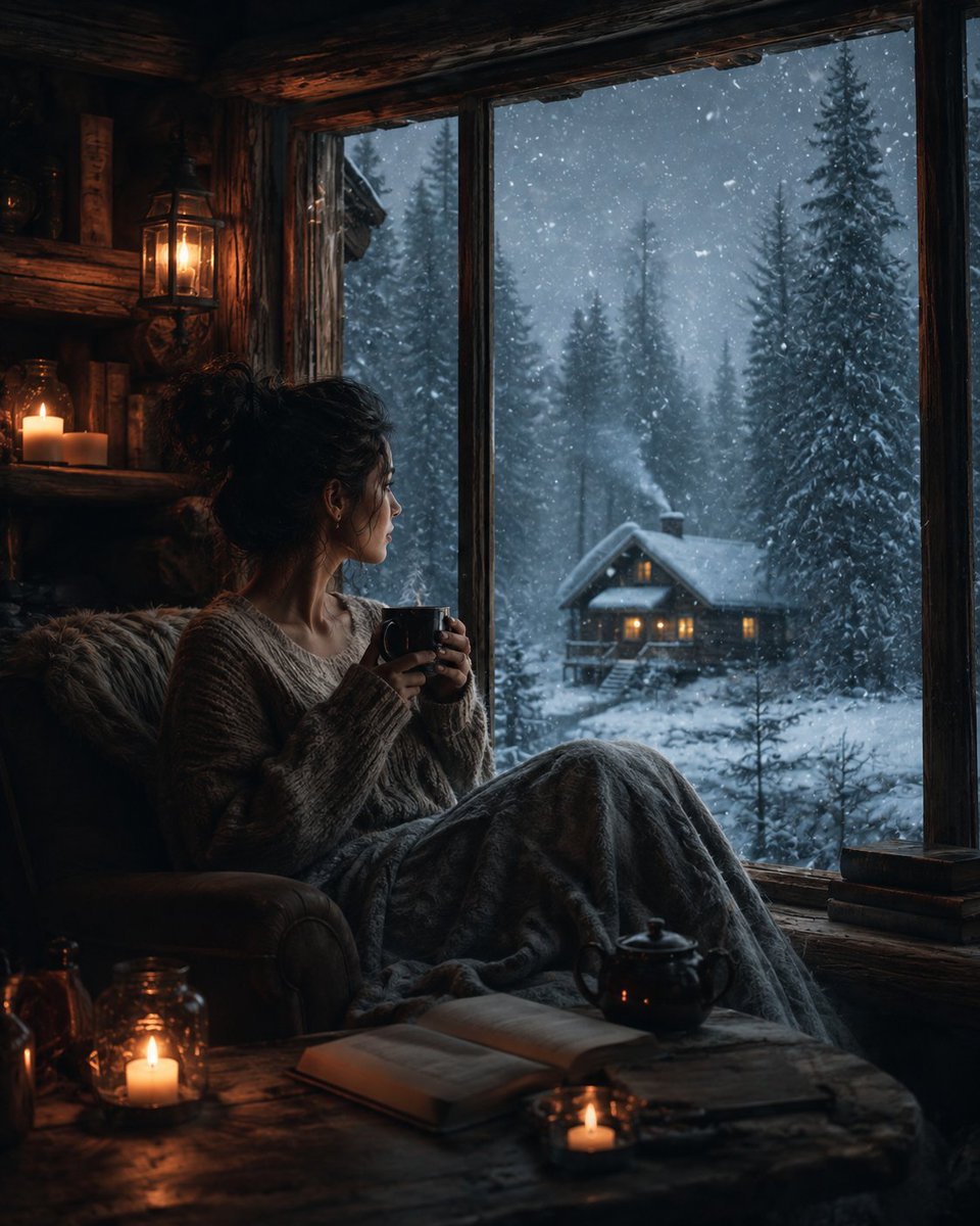Cinematic Winter Cabin Solitude — AI image template example