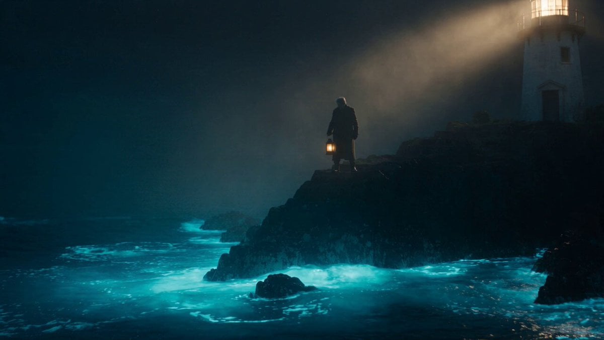 Cinematic Bioluminescent Ocean Lighthouse Prompt