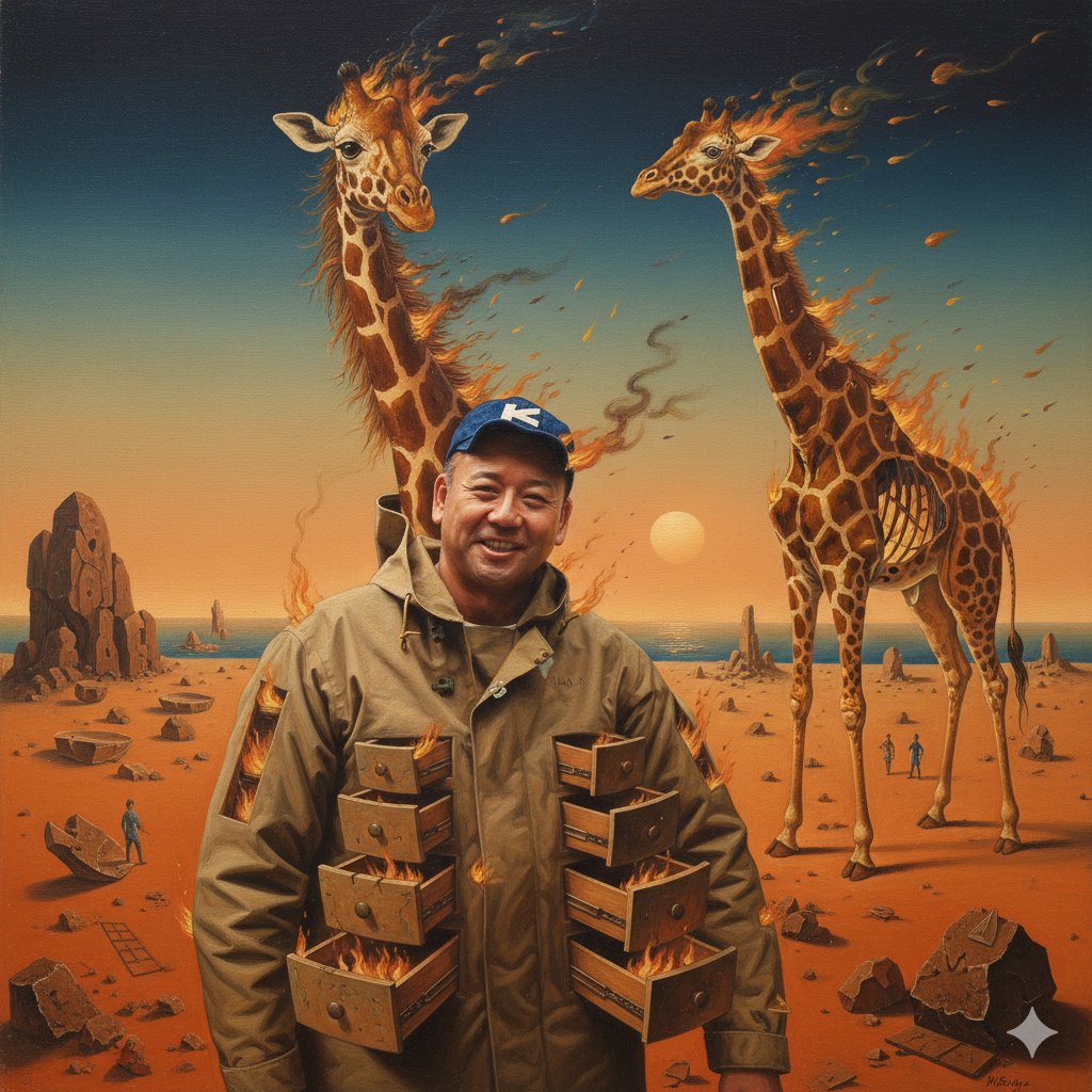 Image Style Transfer Prompt: Viking to Dali's 'Burning Giraffe' Style