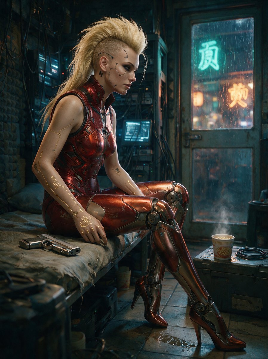 Cyberpunk Netrunner Hideout Portrait — AI image template example