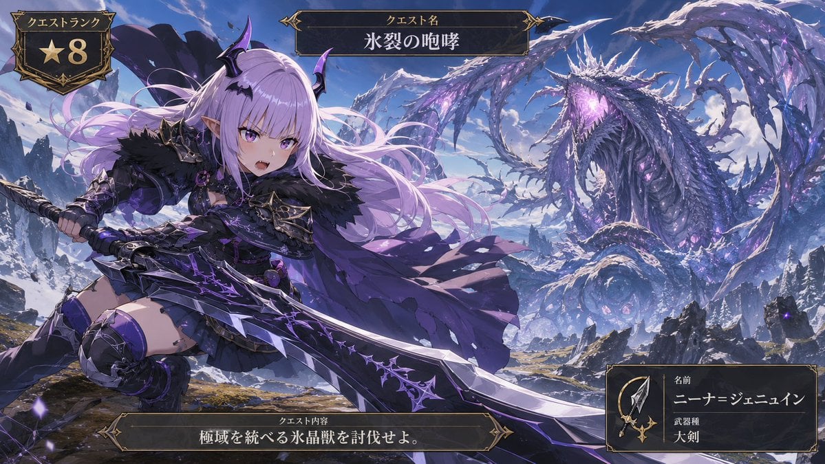 Anime Ice Dragon Hunt Quest Screen — AI image template example