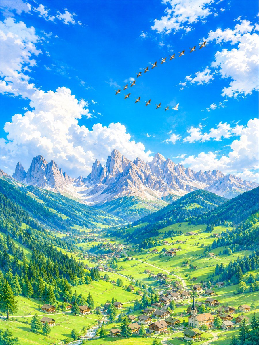 Italian Valley Morning Flight — AI image template example