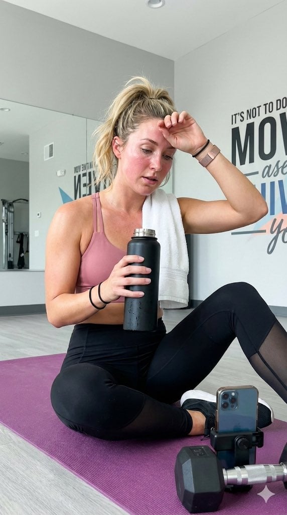Gym selfie portrait of woman on yoga mat for Nano Banana Pro