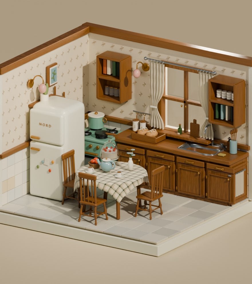 Isometric Miniature American Kitchen — AI image template example