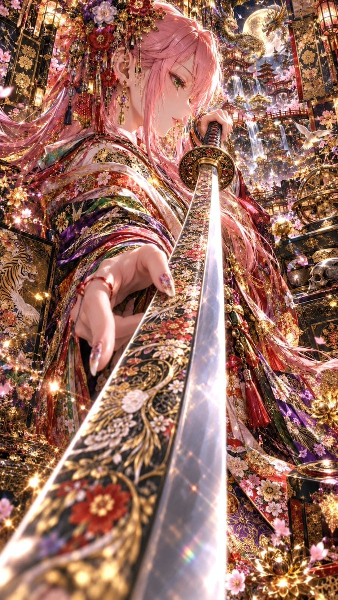Ornate Pink-Haired Samurai Princess — AI image template example