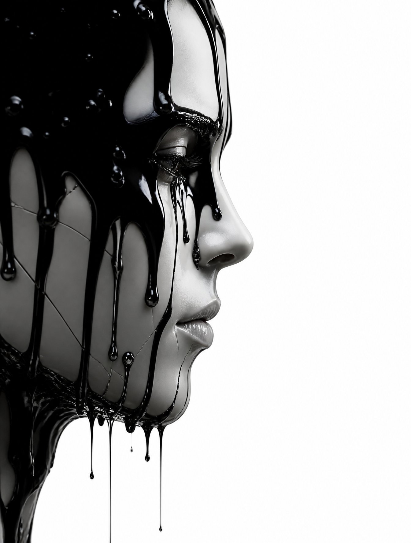 Black Liquid Cyberpunk Portrait Poster