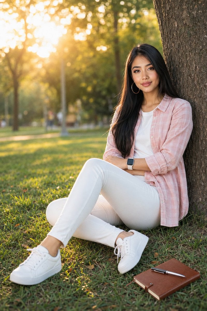 Sunlit Park Golden Hour Portrait — AI image template example