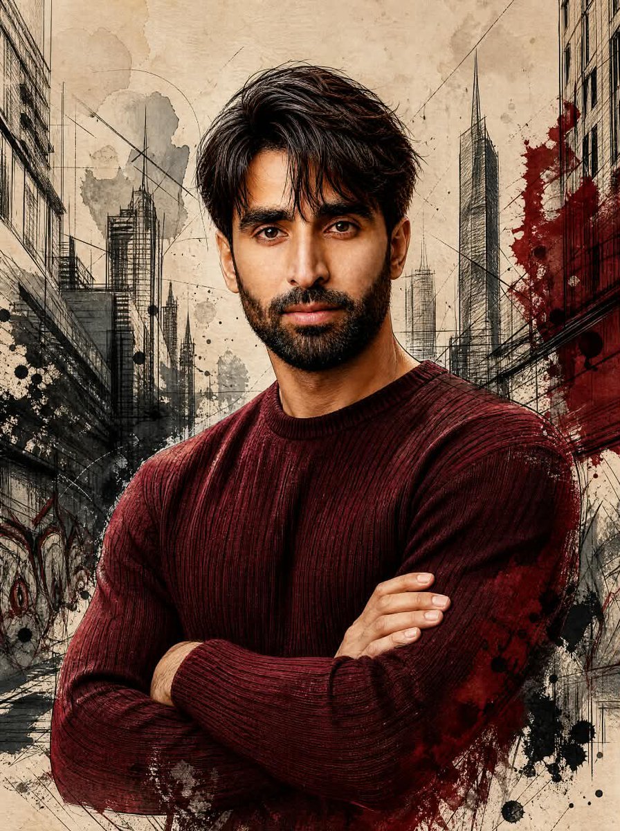 Mixed-Media Urban Male Portrait — AI image template example