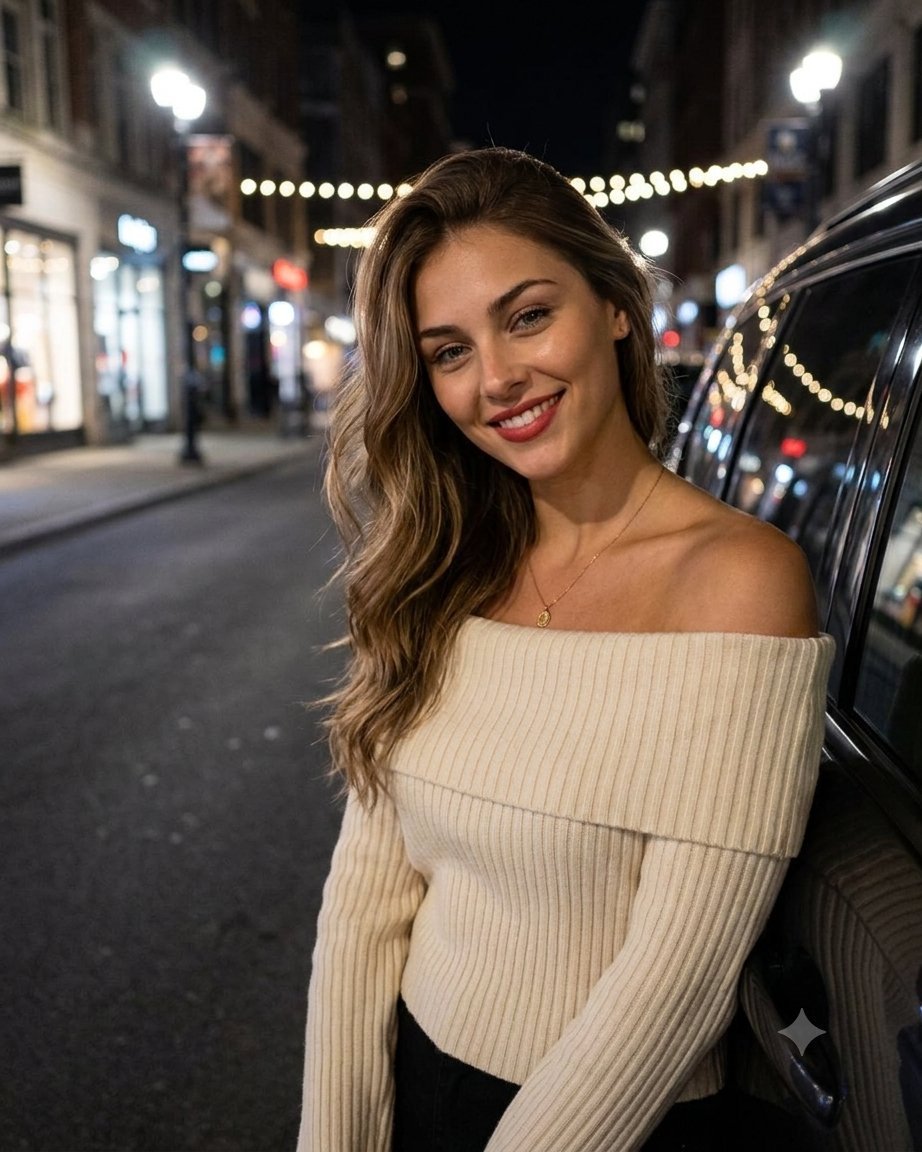 Young Woman Night Street Portrait — AI image template example