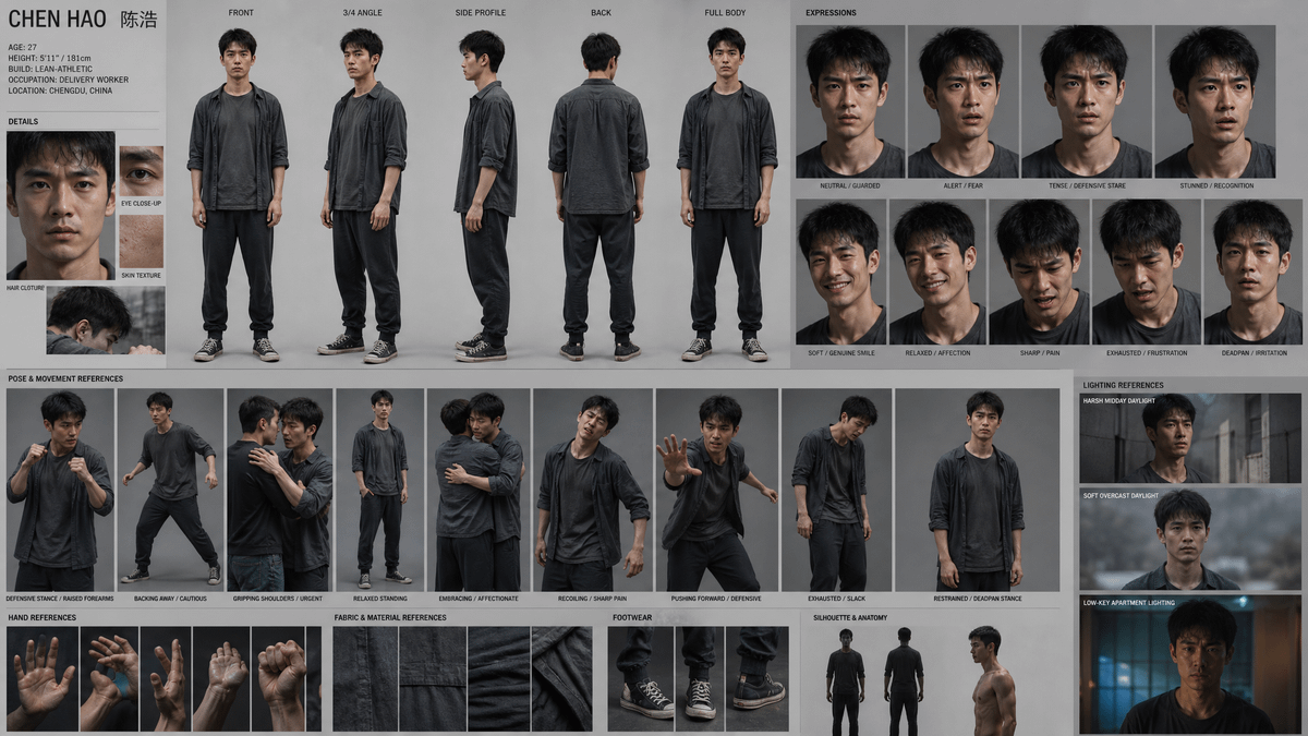 Realistic Chen Hao Character Sheet — AI image template example