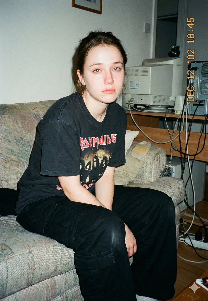 Lo-Fi Candid Portrait with Direct Flash (Early 2000s Aesthetic)