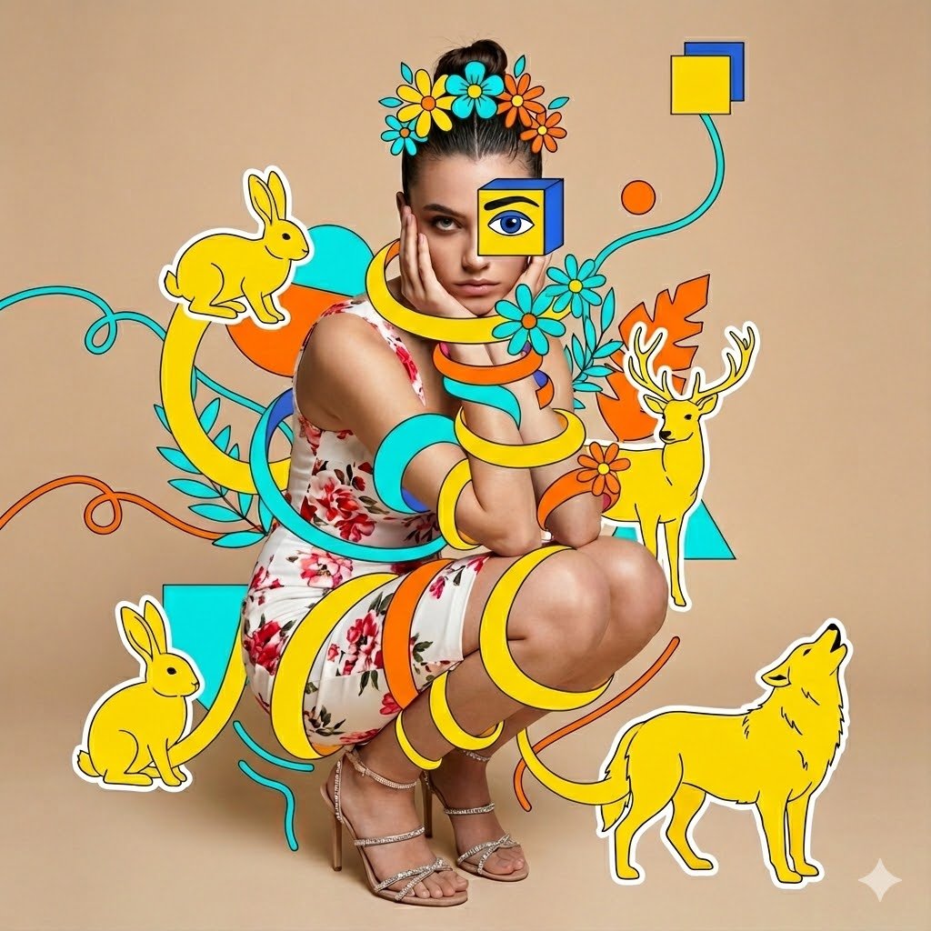 Surreal Mixed-Media Fashion Portrait Collage