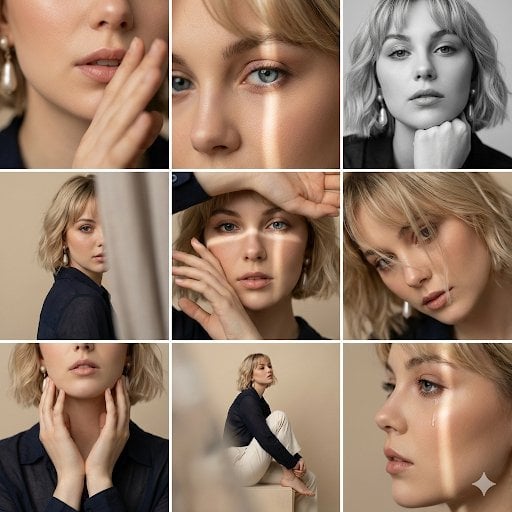 Editorial 3x3 Photo Grid of Intimate Portraits