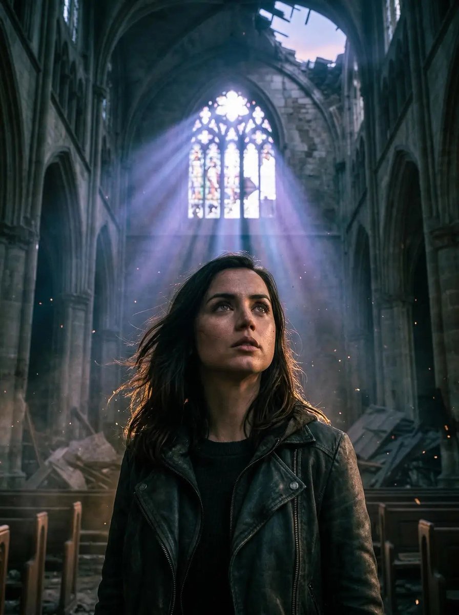 Cinematic Portrait in Ruined Gothic Cathedral