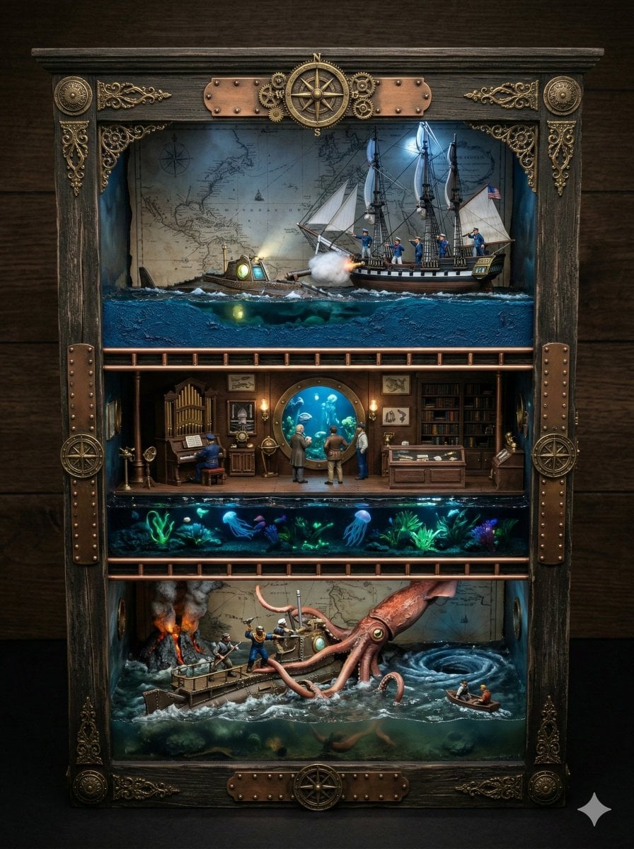 Ornate Box Diorama Prompt for Twenty Thousand Leagues Under the Sea