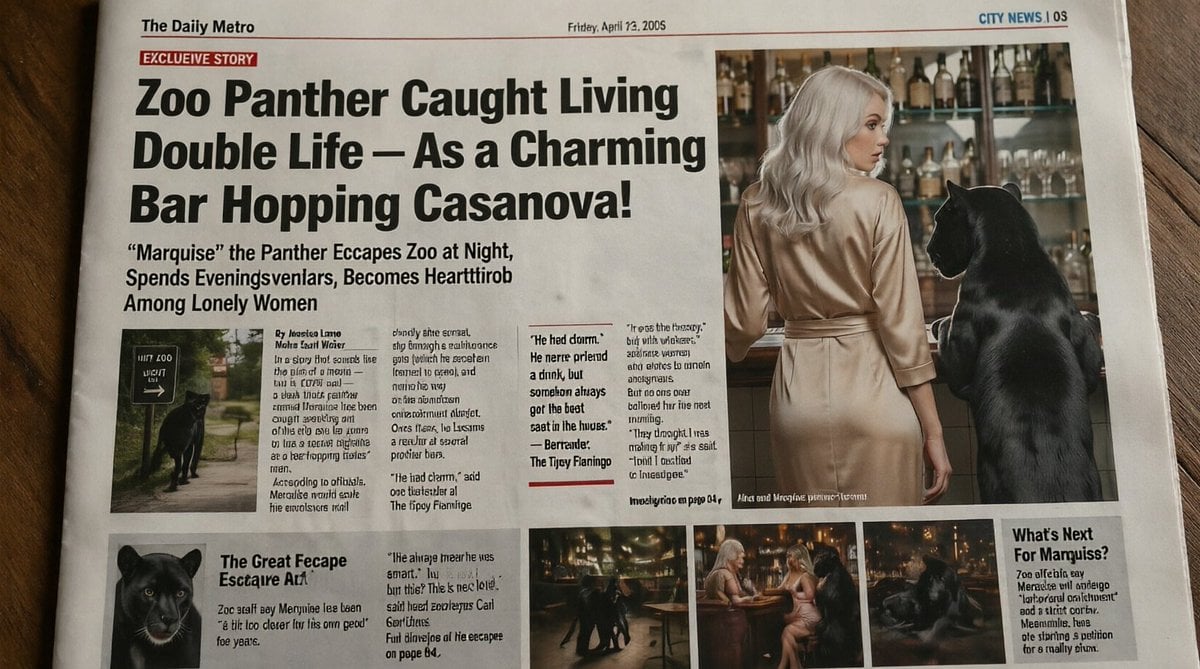 Absurd Tabloid Panther Newspaper Front Page