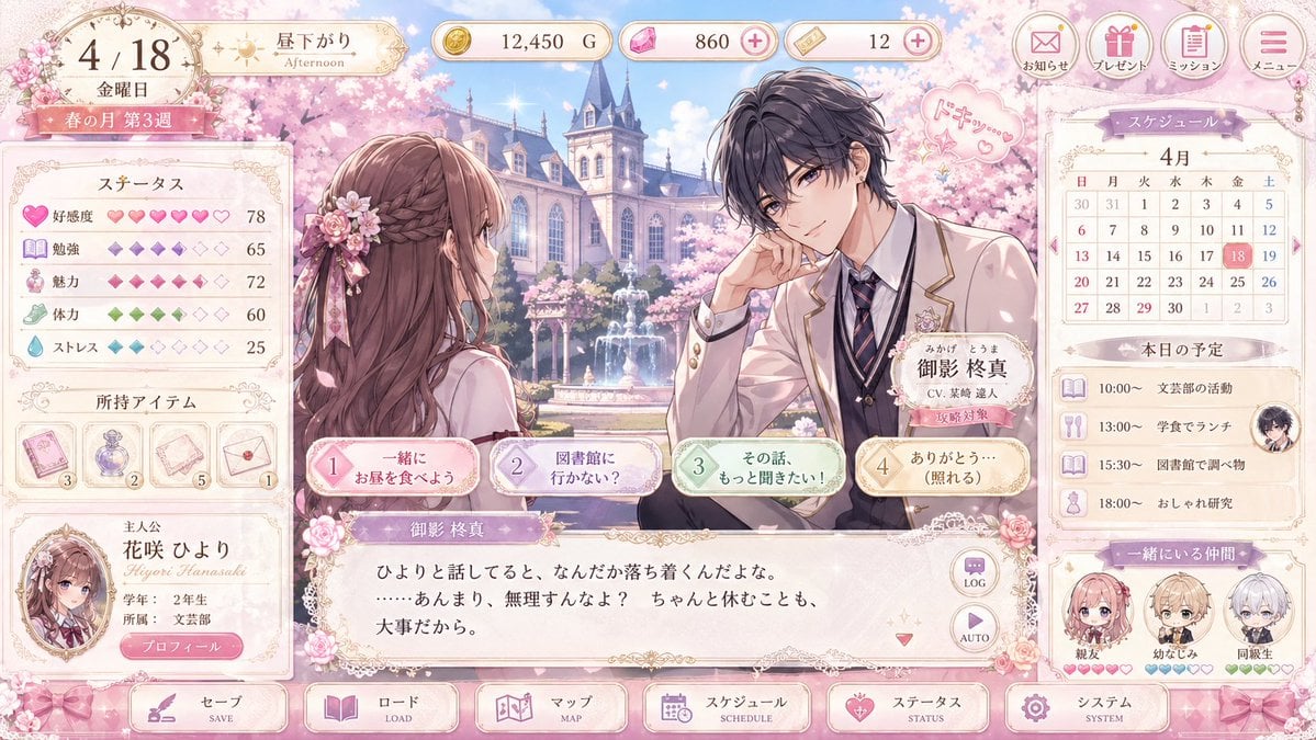 Pastel Otome Game UI Mockup