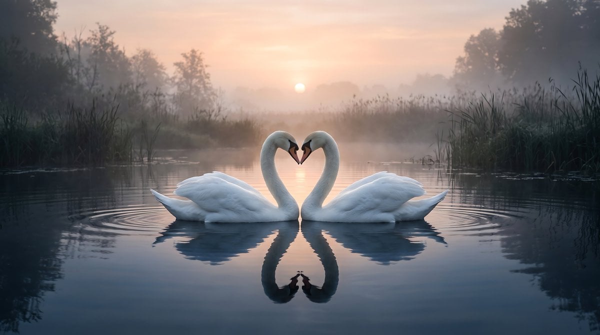 Elegant Swans Heart Formation — AI image template example