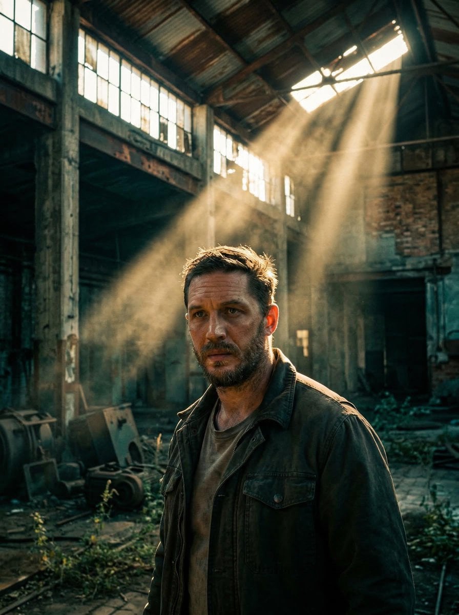 Portrait face illuminated by dramatic cinematic volumetric god rays