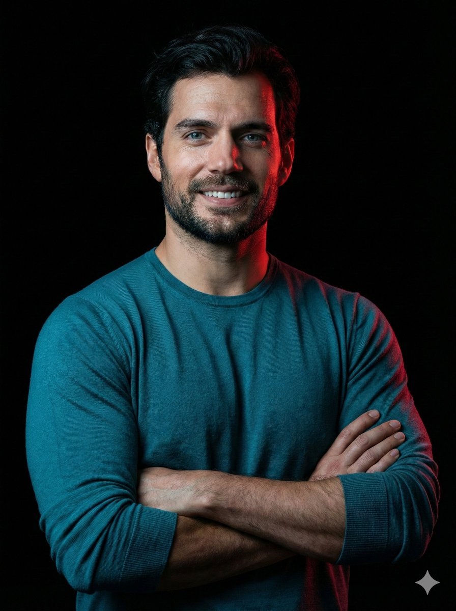 Cinematic studio portrait with exact facial match