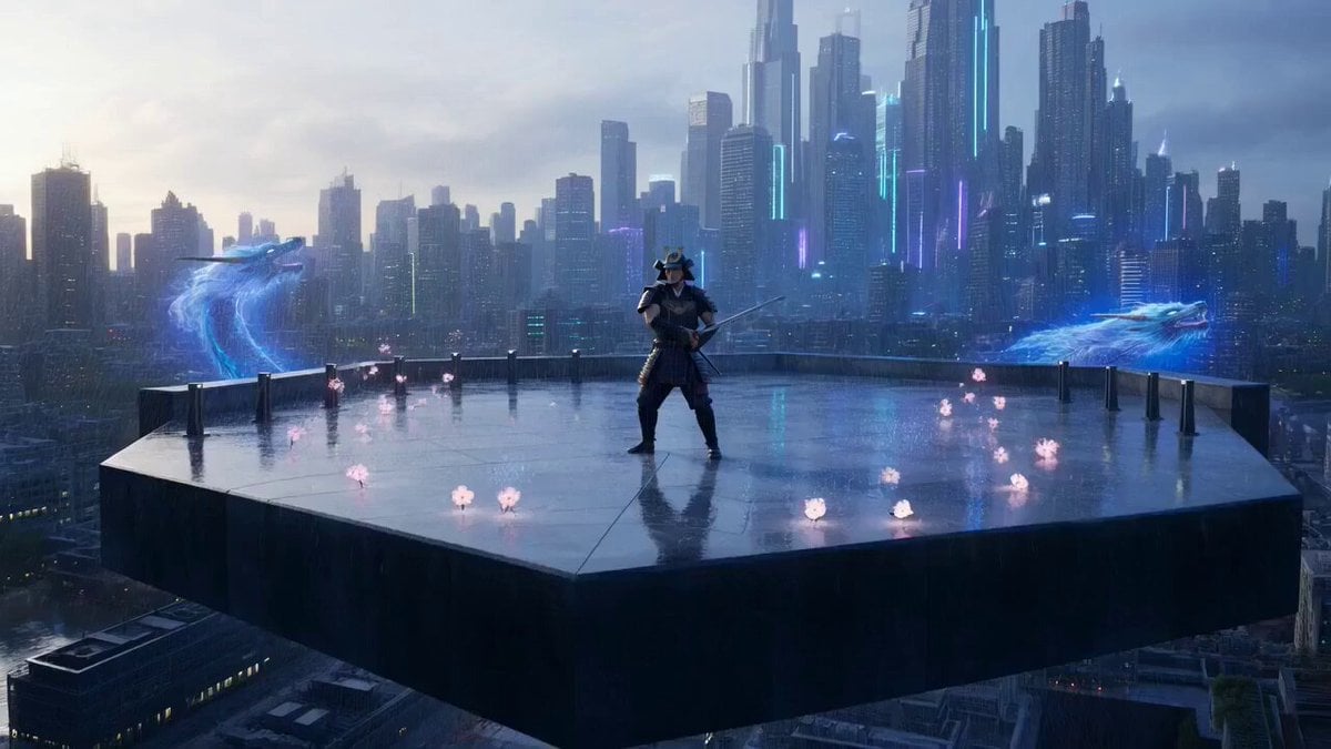 Cinematic Cyberpunk Samurai with Dragons