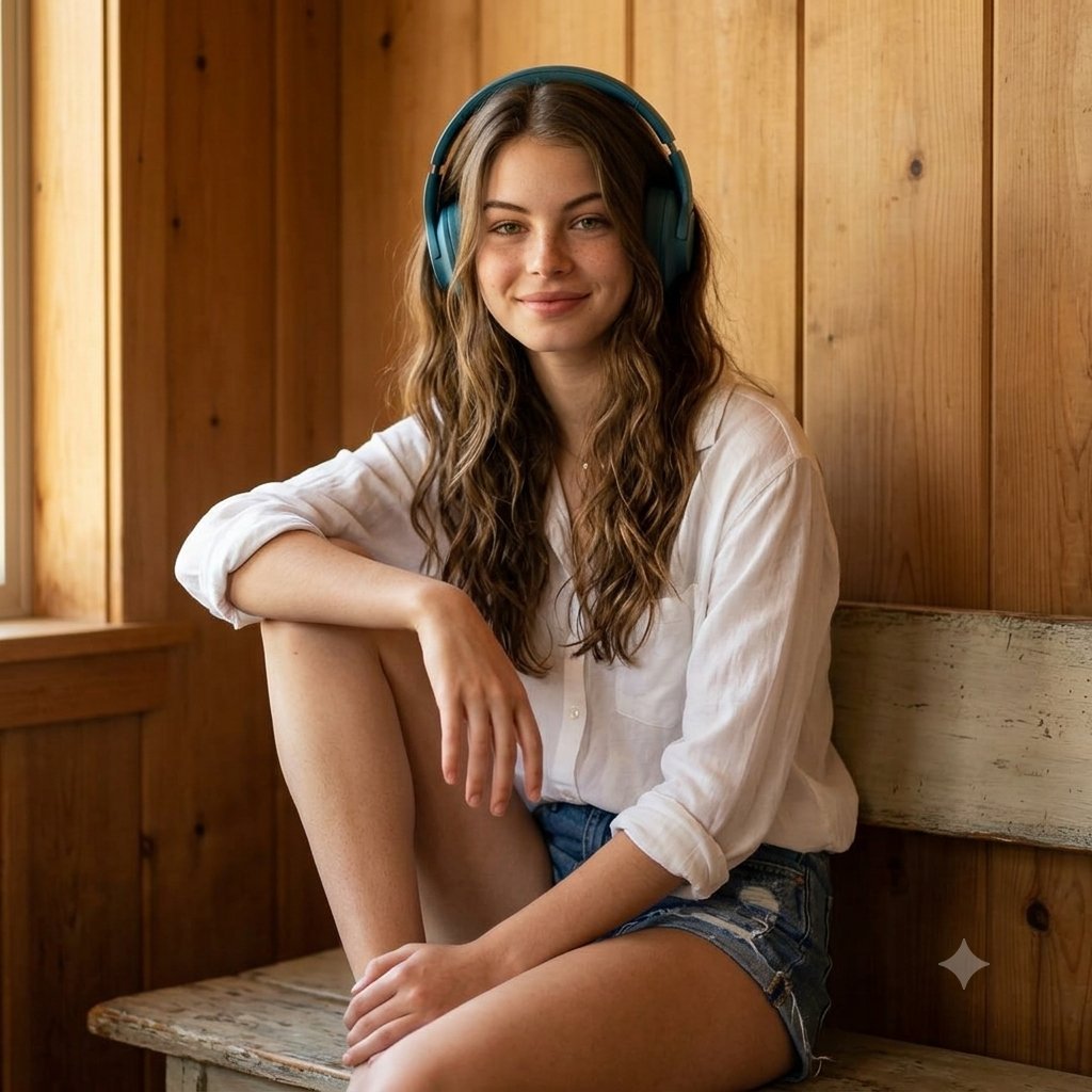 Cozy Indoor Headphones Lifestyle Portrait — AI image template example