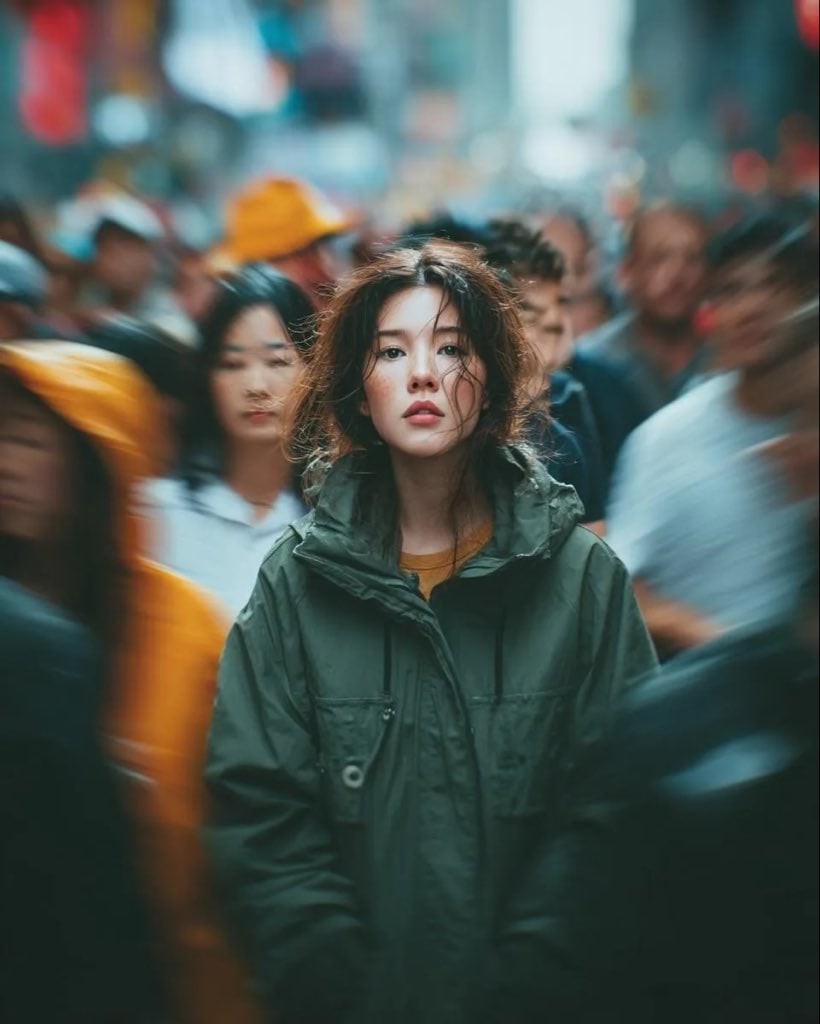 Candid Paparazzi Street Portrait with Motion Blur