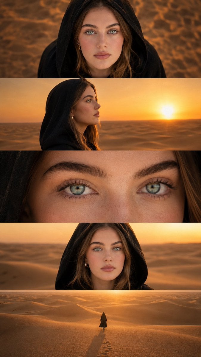 Cinematic Multi-Panel Character Collage — AI image template example