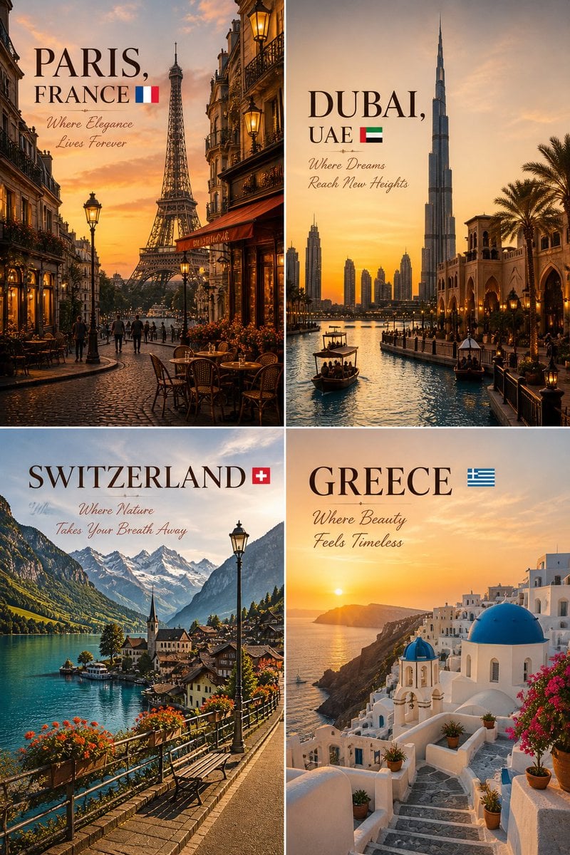 Luxury Travel Poster Grid — AI image template example