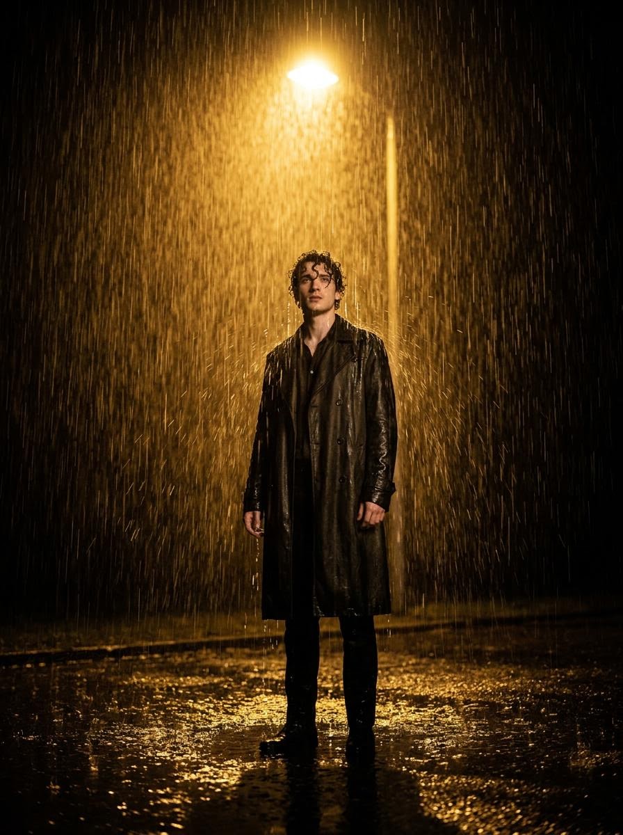 Cinematic Film-Noir Rain Portrait — AI image template example