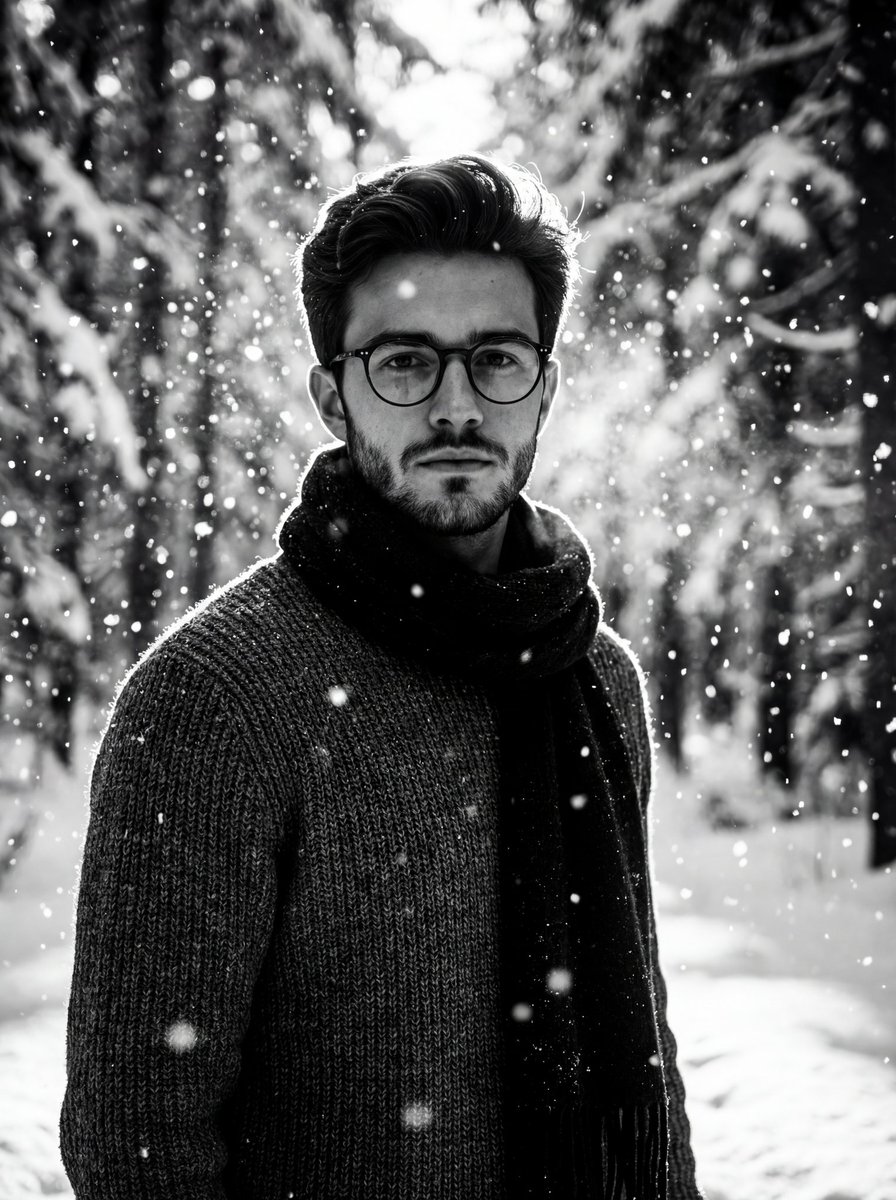 Winter Forest Portrait with Dramatic Backlight