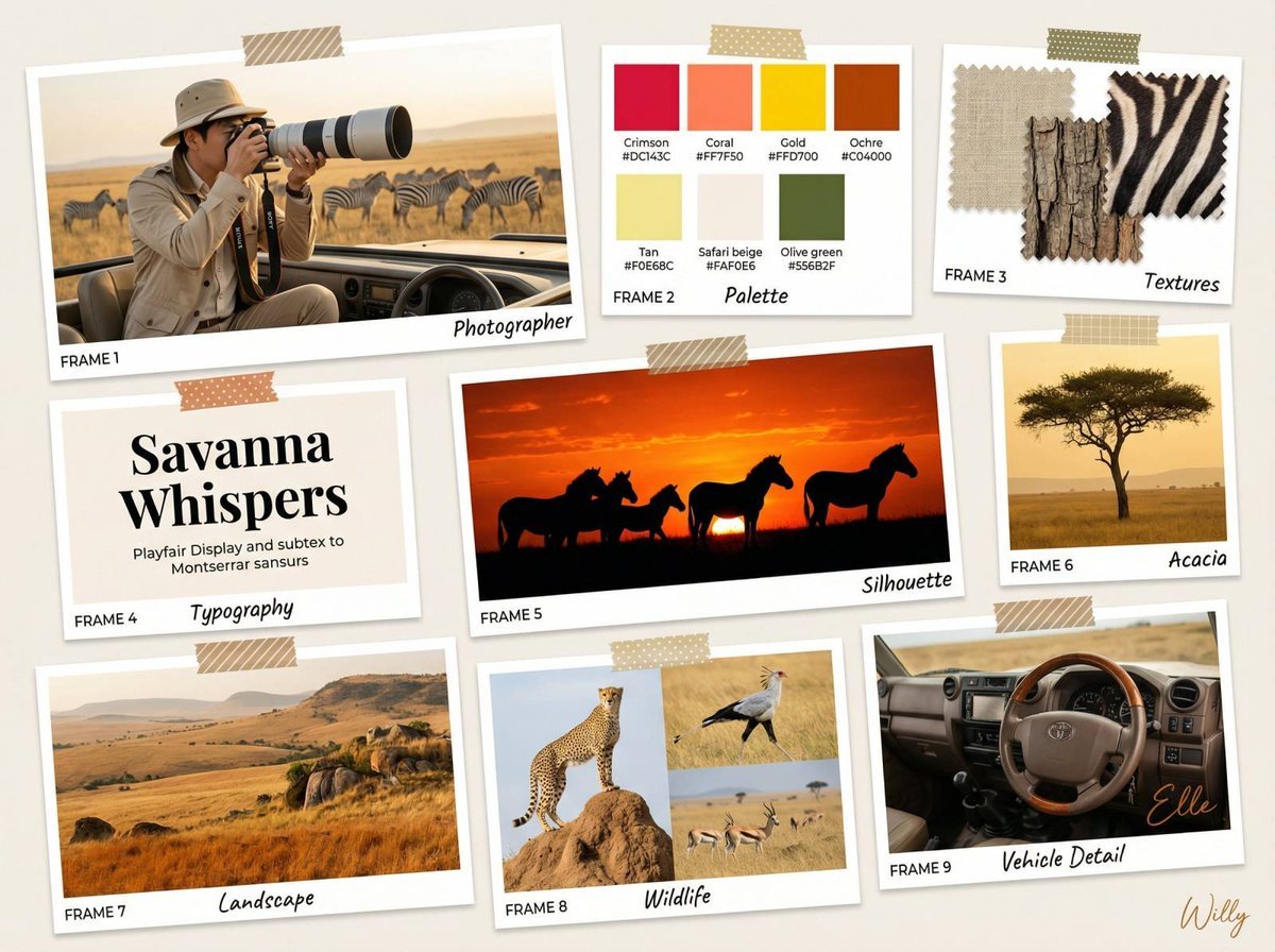 Wildlife Photographer Mood Board in African Savanna