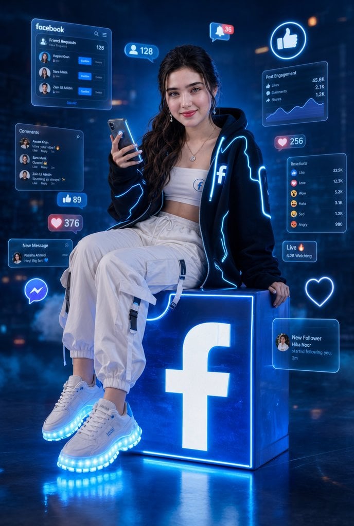 Neon Facebook Influencer Portrait — AI image template example