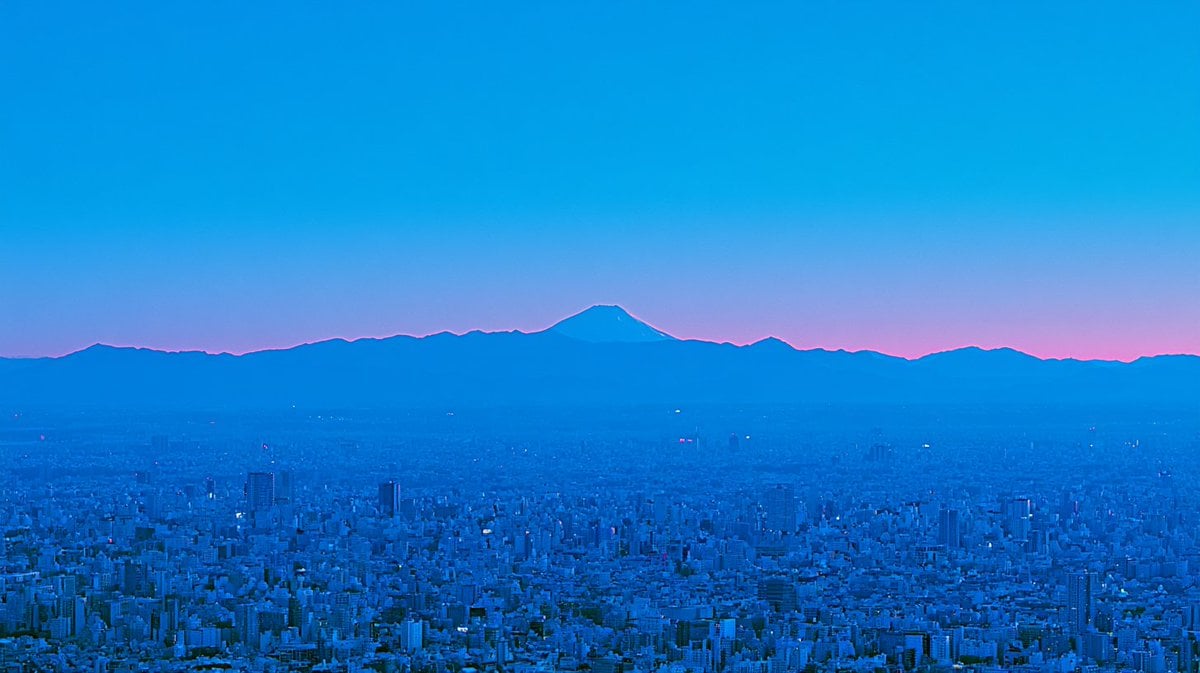 Blue Hour Tokyo Skyline with Mount Fuji