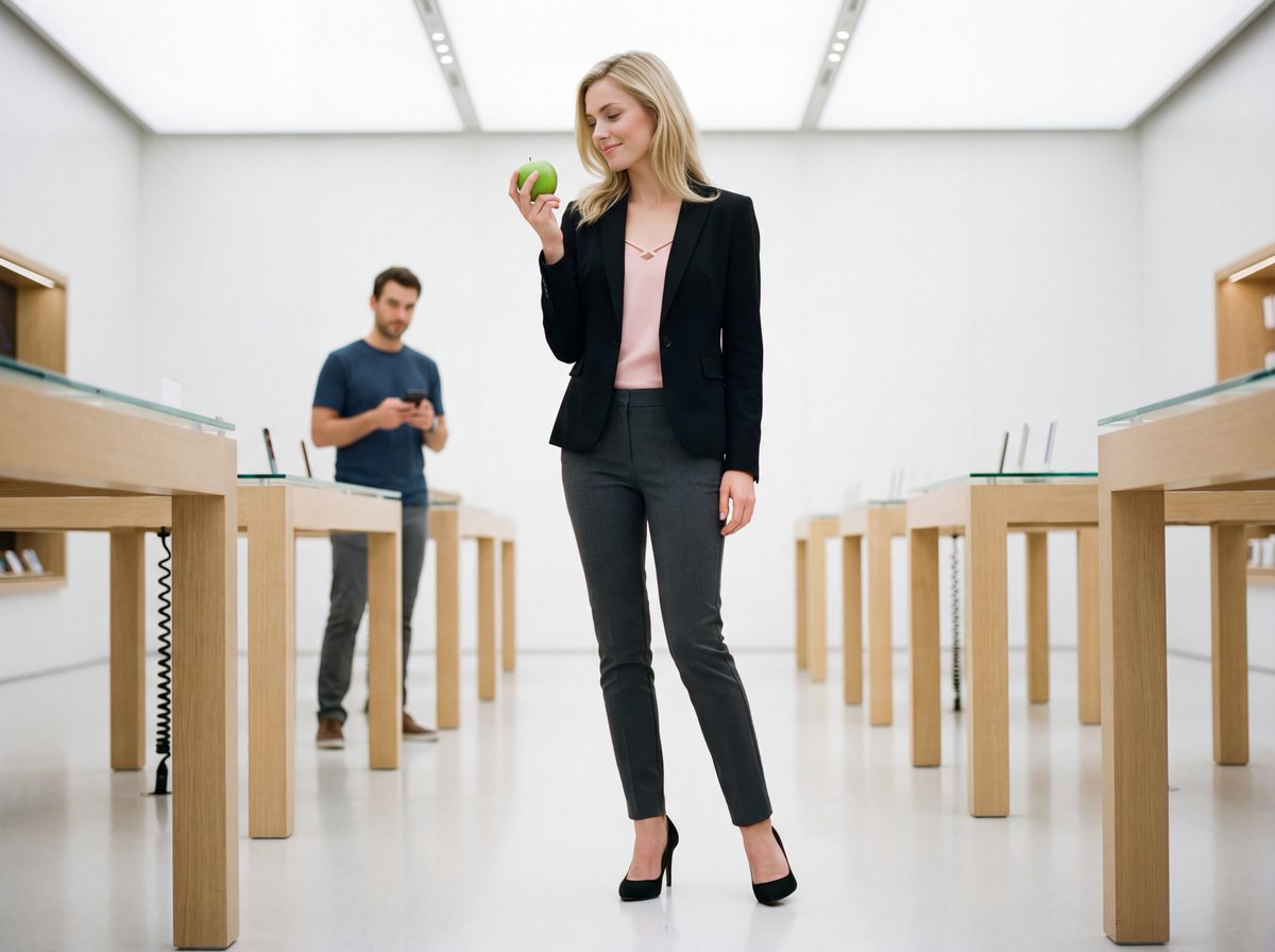 Luxury Retail Editorial Scene with Symbolic Apple