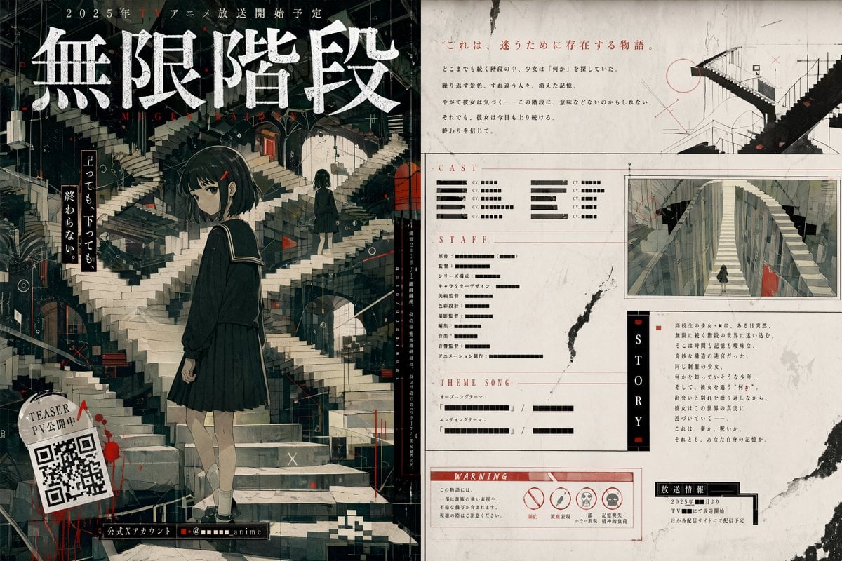 Surreal Infinite Staircase Anime Poster