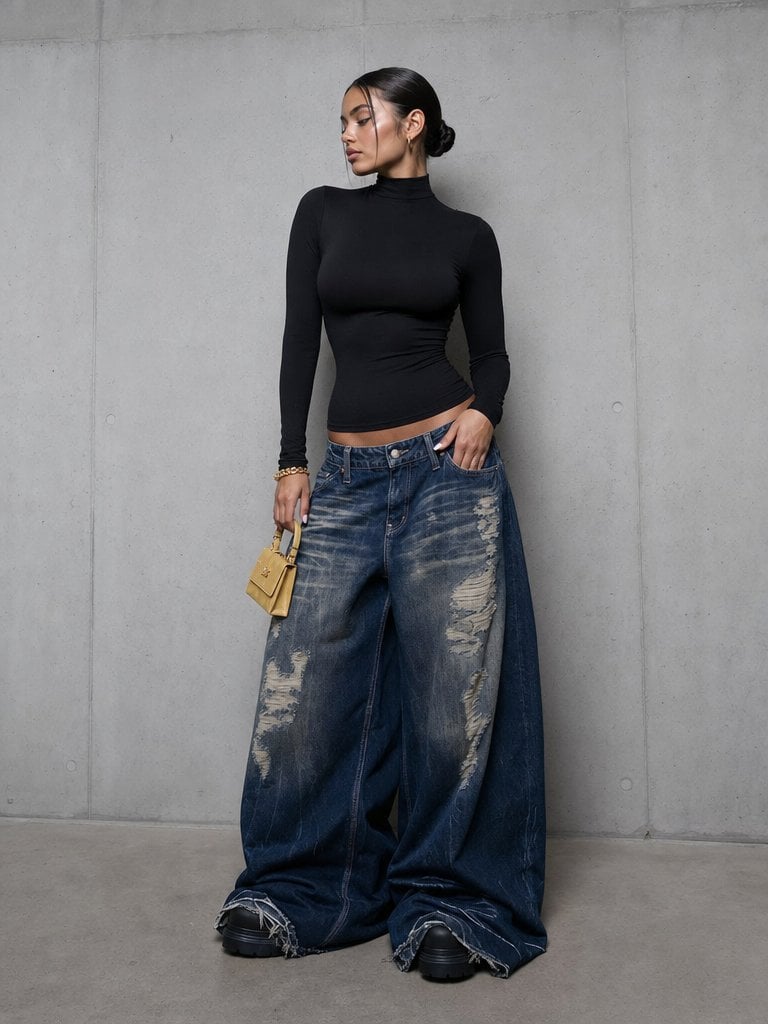 Editorial Portrait in Extreme Baggy Jeans