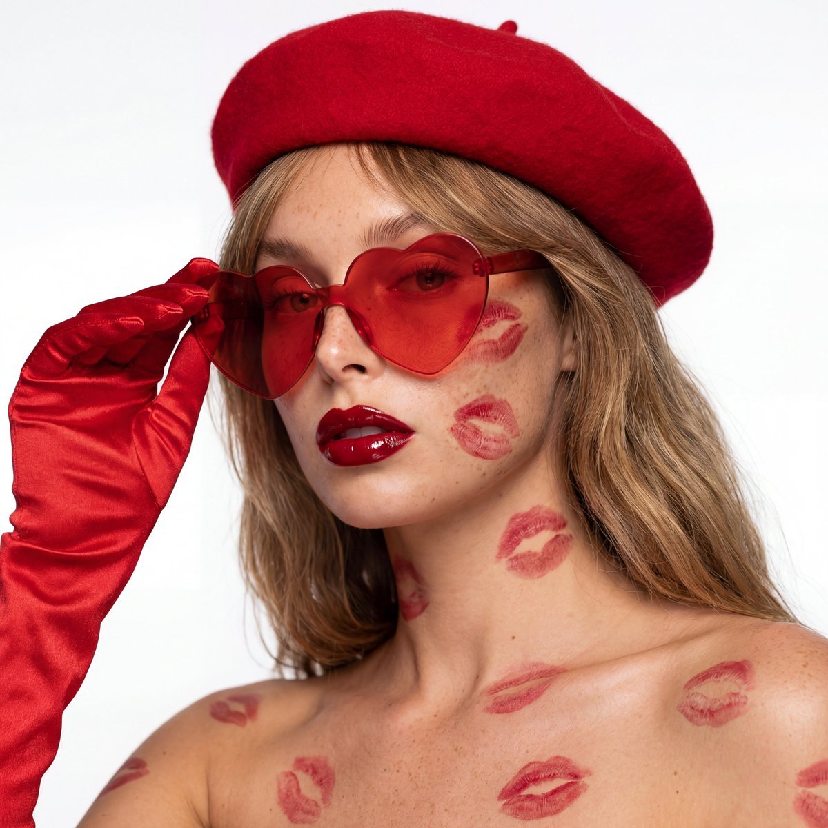 Ultra-Realistic Beauty Editorial with Kiss Marks