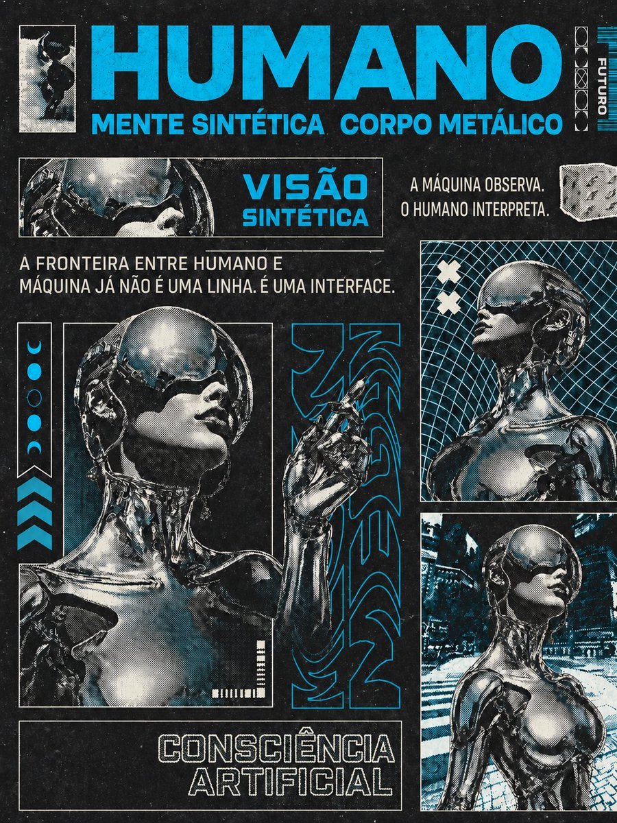 Retro-Futurist Chrome Humanoid Poster