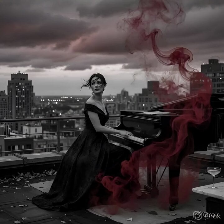 Cinematic Rooftop Piano Scene Prompt