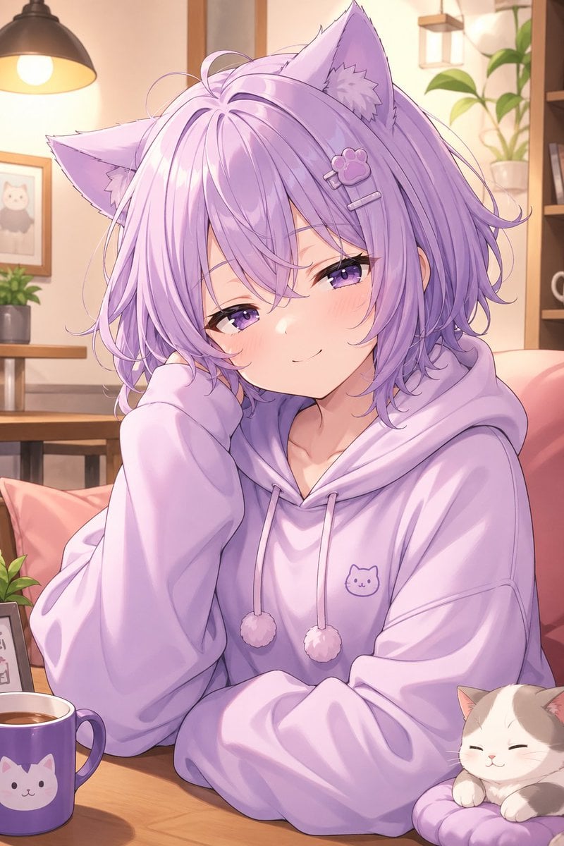 Cozy Lavender Catgirl Portrait