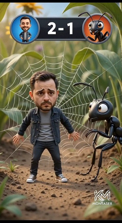 Tiny Man vs Giant Ant Scoreboard Scene — AI image template example